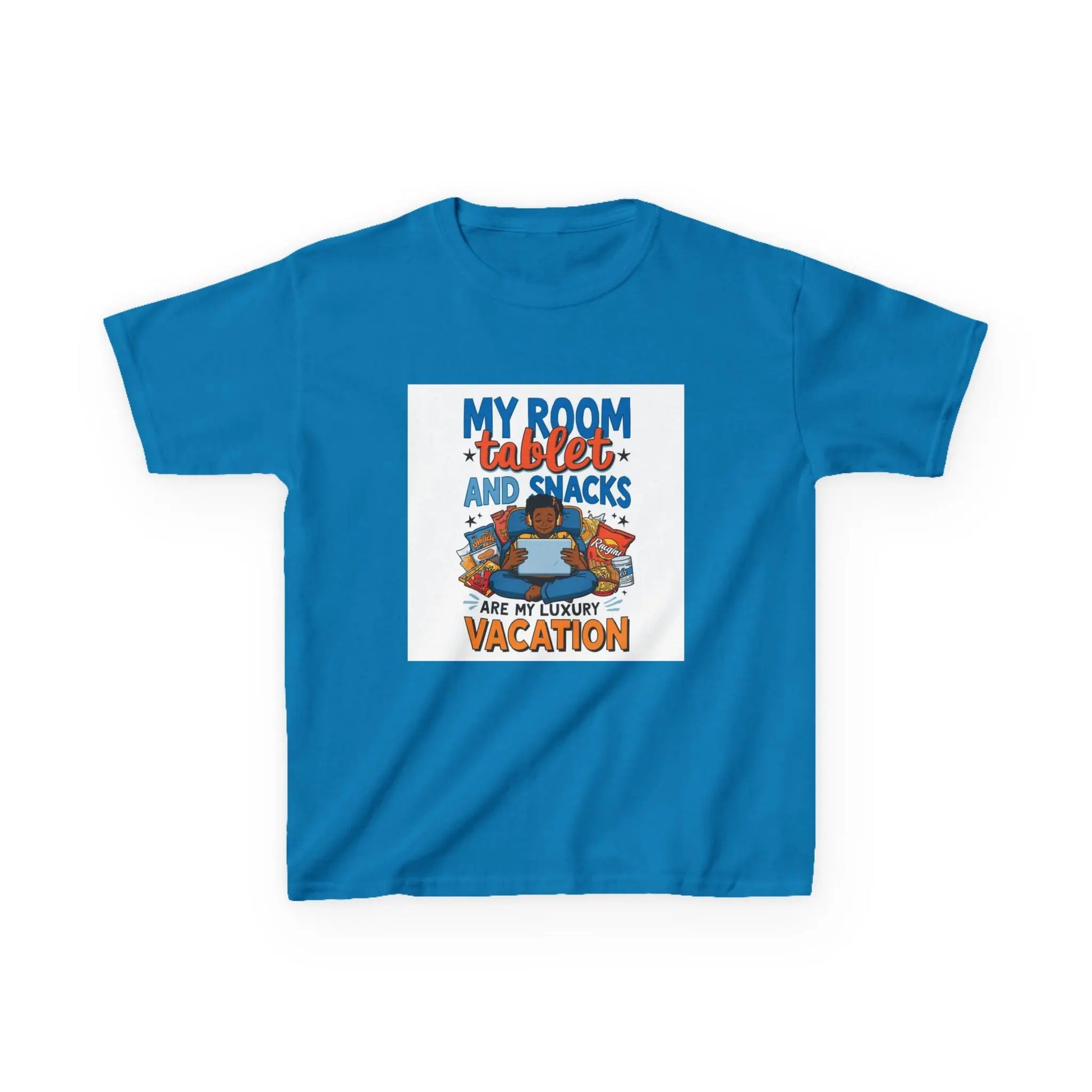 “My Room, Tablet and Snacks Are My Luxury Vacation” - Kids Autism Awareness T-Shirt Printify