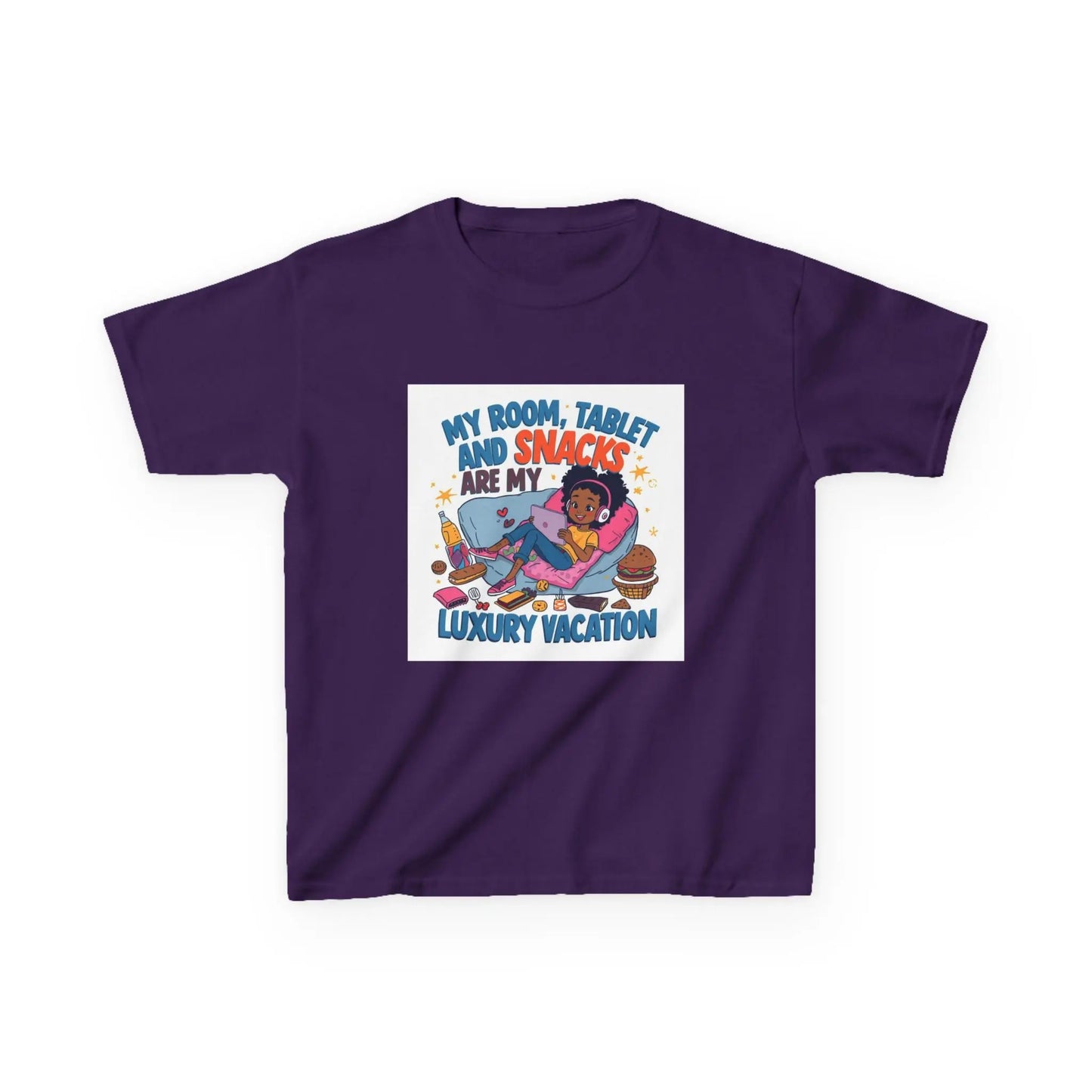 "My Room, Tablet and Snacks Are My Luxury Vacation" - Kids Autism Awareness T-Shirt Printify
