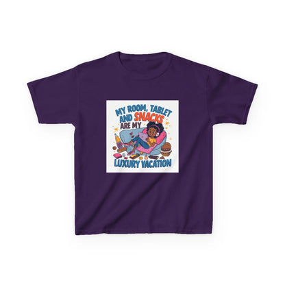 "My Room, Tablet and Snacks Are My Luxury Vacation" - Kids Autism Awareness T-Shirt Printify