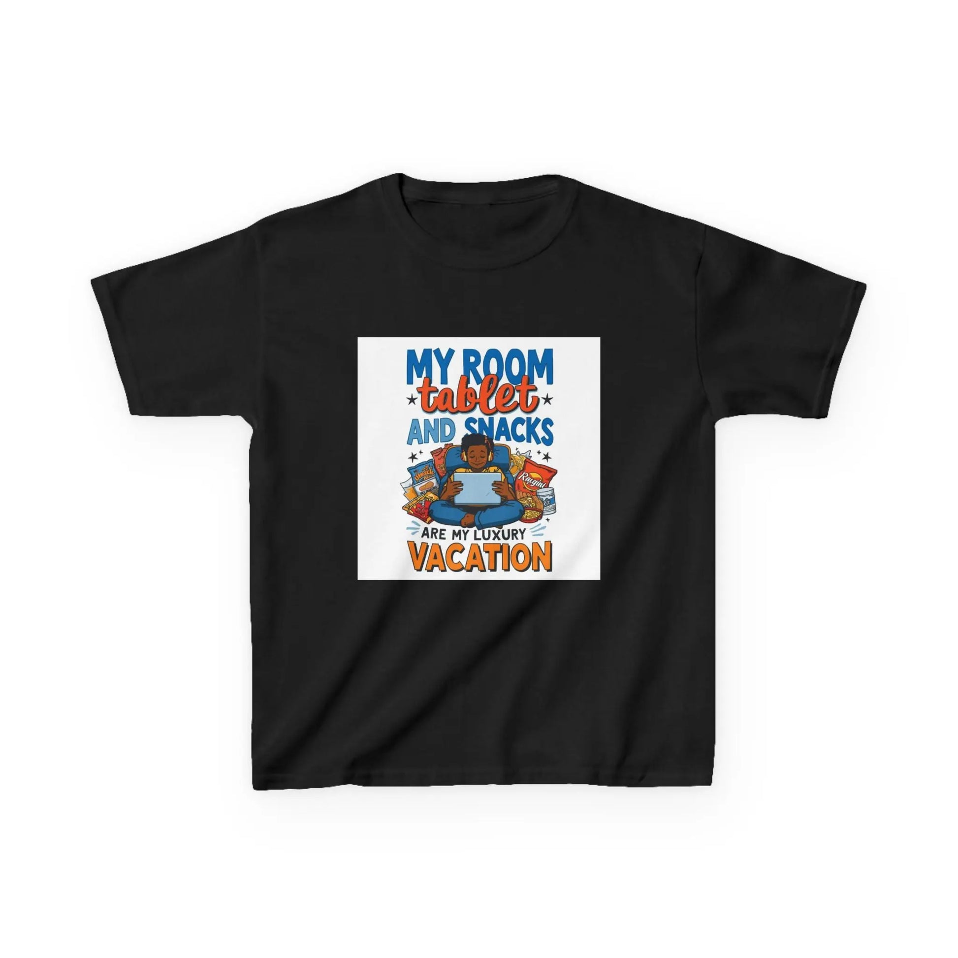 “My Room, Tablet and Snacks Are My Luxury Vacation” - Kids Autism Awareness T-Shirt Printify
