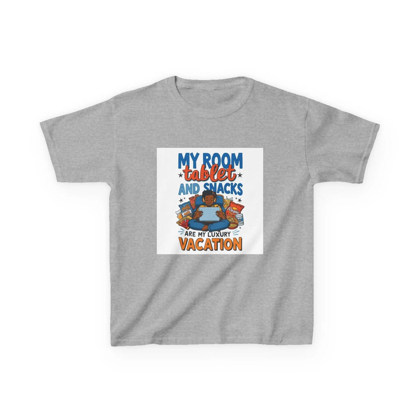 “My Room, Tablet and Snacks Are My Luxury Vacation” - Kids Autism Awareness T-Shirt Printify
