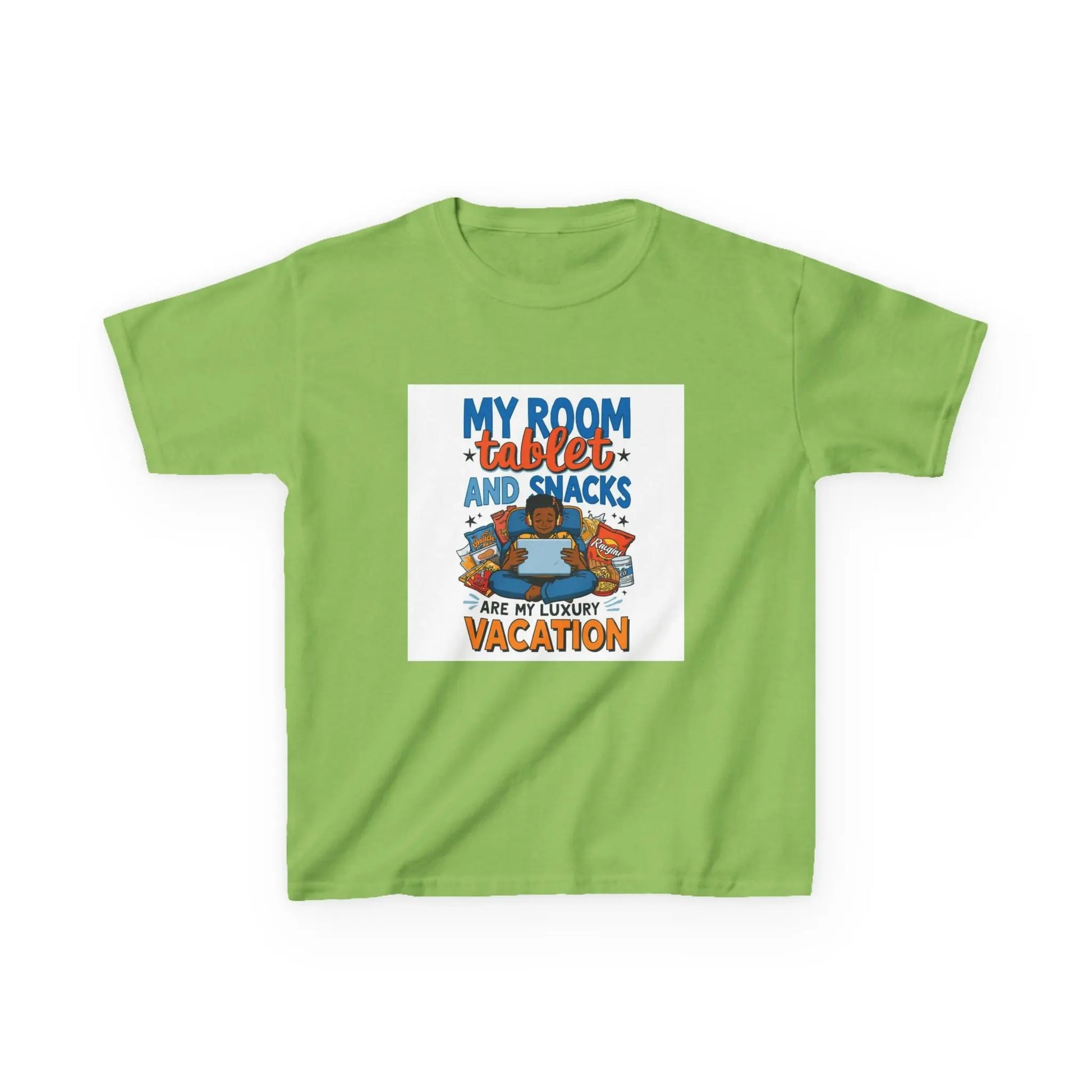 “My Room, Tablet and Snacks Are My Luxury Vacation” - Kids Autism Awareness T-Shirt Printify