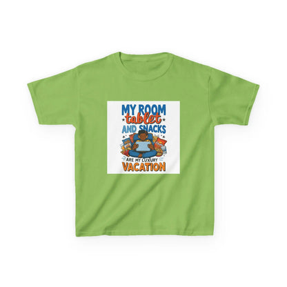 “My Room, Tablet and Snacks Are My Luxury Vacation” - Kids Autism Awareness T-Shirt Printify