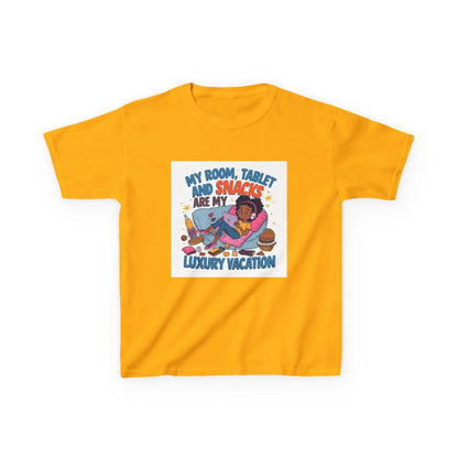 "My Room, Tablet and Snacks Are My Luxury Vacation" - Kids Autism Awareness T-Shirt Printify