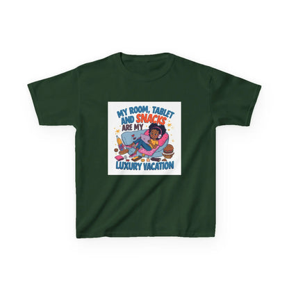"My Room, Tablet and Snacks Are My Luxury Vacation" - Kids Autism Awareness T-Shirt Printify