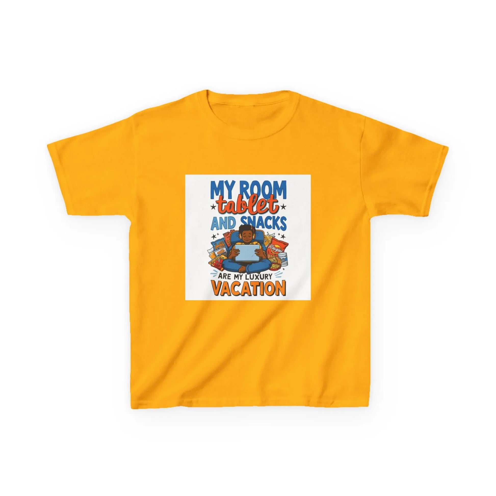 “My Room, Tablet and Snacks Are My Luxury Vacation” - Kids Autism Awareness T-Shirt Printify