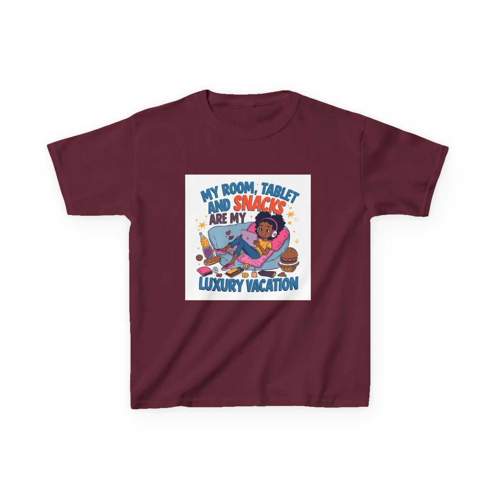 "My Room, Tablet and Snacks Are My Luxury Vacation" - Kids Autism Awareness T-Shirt Printify
