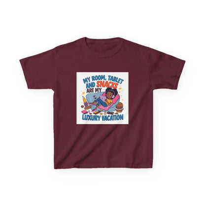 "My Room, Tablet and Snacks Are My Luxury Vacation" - Kids Autism Awareness T-Shirt Printify