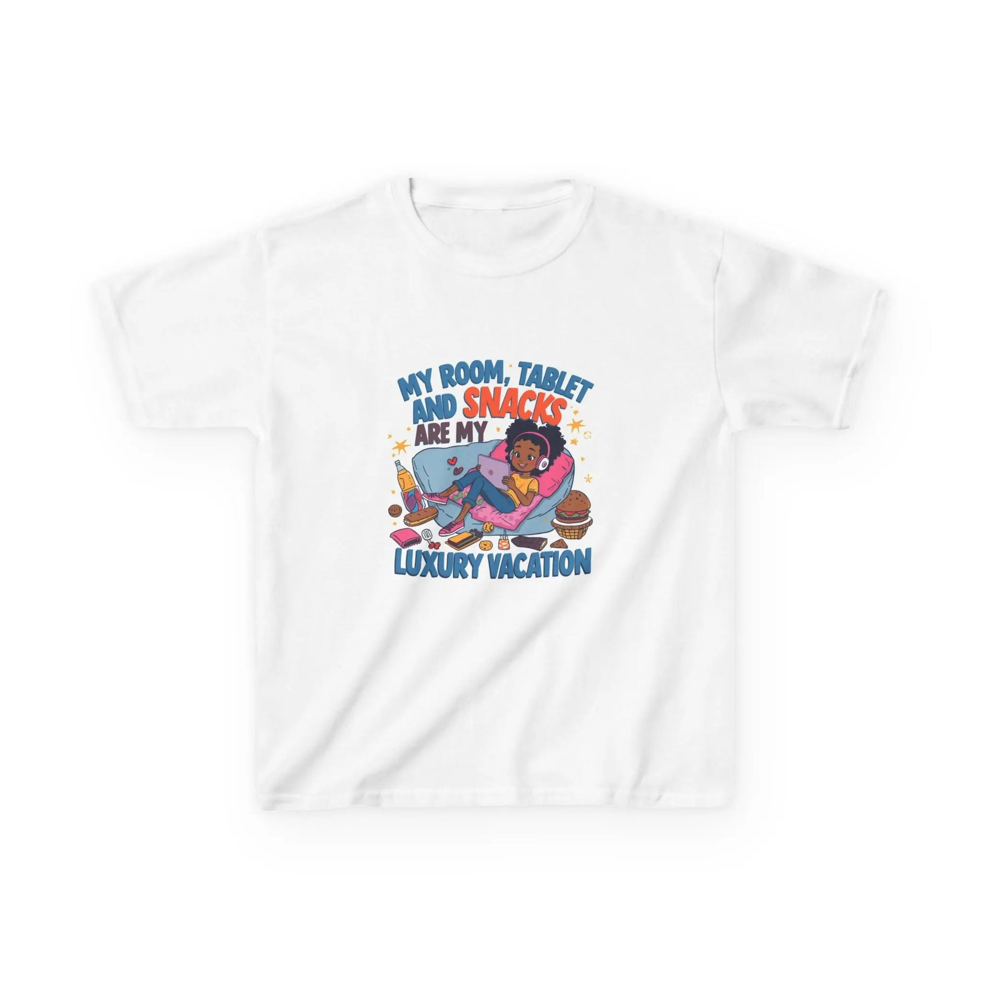 "My Room, Tablet and Snacks Are My Luxury Vacation" - Kids Autism Awareness T-Shirt Printify