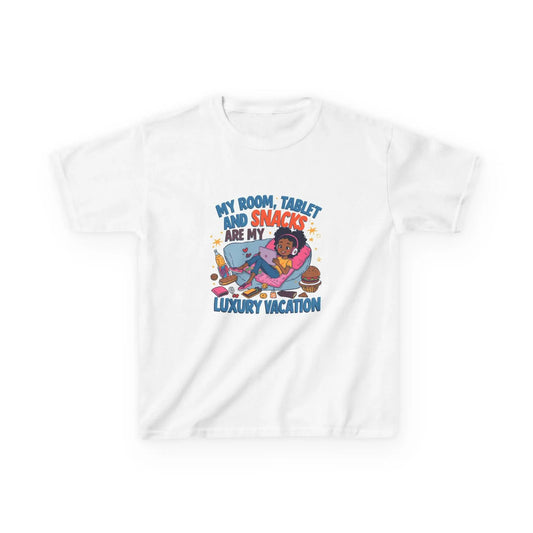 "My Room, Tablet and Snacks Are My Luxury Vacation" - Kids Autism Awareness T-Shirt Printify