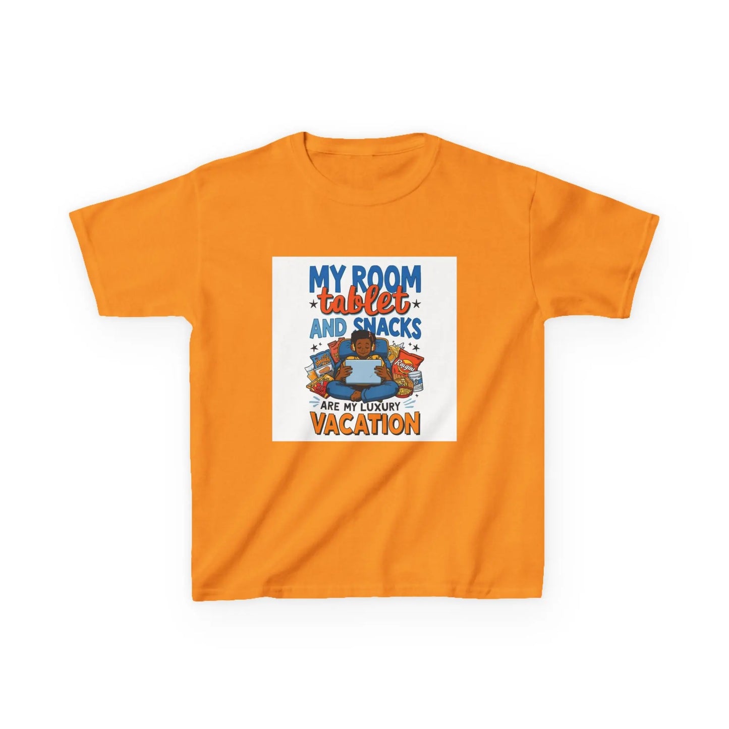 “My Room, Tablet and Snacks Are My Luxury Vacation” - Kids Autism Awareness T-Shirt Printify