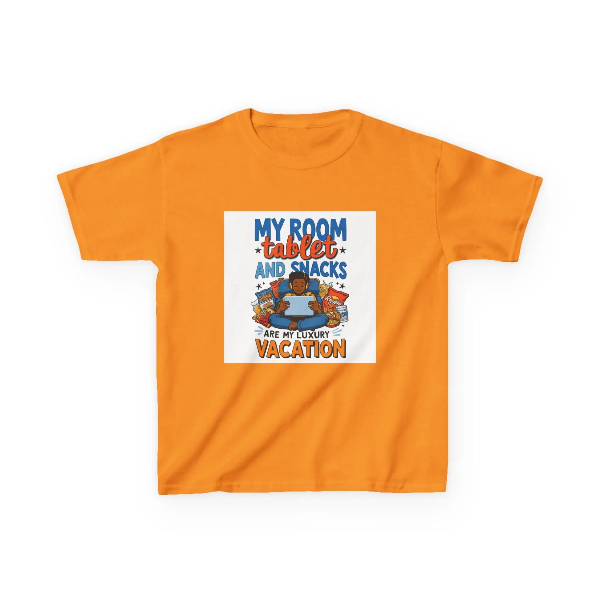 “My Room, Tablet and Snacks Are My Luxury Vacation” - Kids Autism Awareness T-Shirt Printify