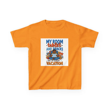 “My Room, Tablet and Snacks Are My Luxury Vacation” - Kids Autism Awareness T-Shirt Printify