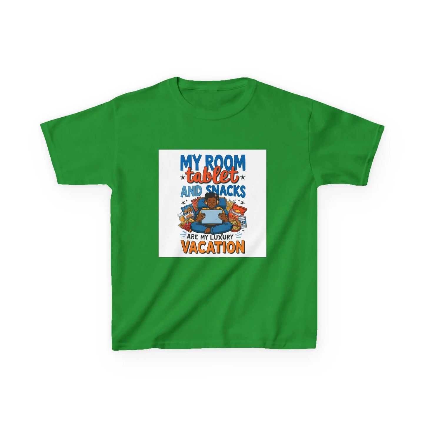 “My Room, Tablet and Snacks Are My Luxury Vacation” - Kids Autism Awareness T-Shirt Printify