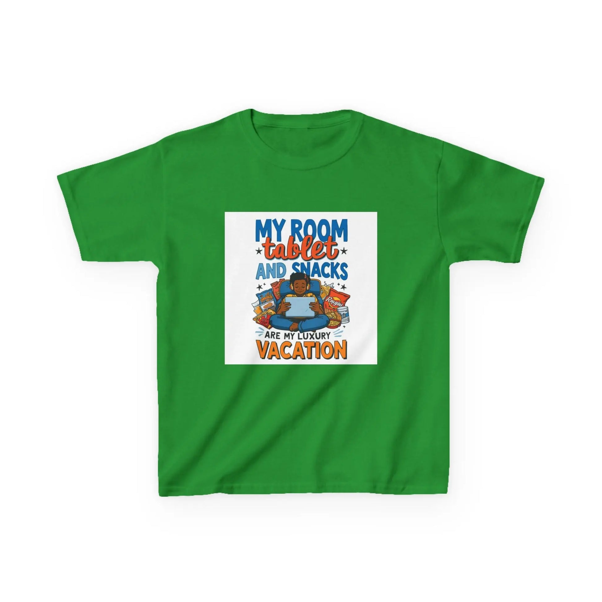 “My Room, Tablet and Snacks Are My Luxury Vacation” - Kids Autism Awareness T-Shirt Printify