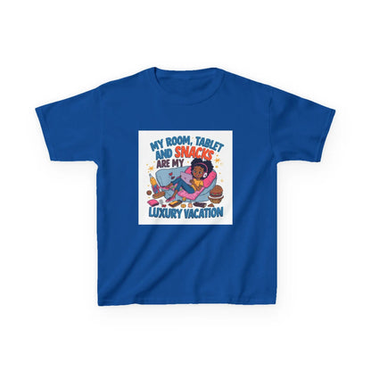 "My Room, Tablet and Snacks Are My Luxury Vacation" - Kids Autism Awareness T-Shirt Printify
