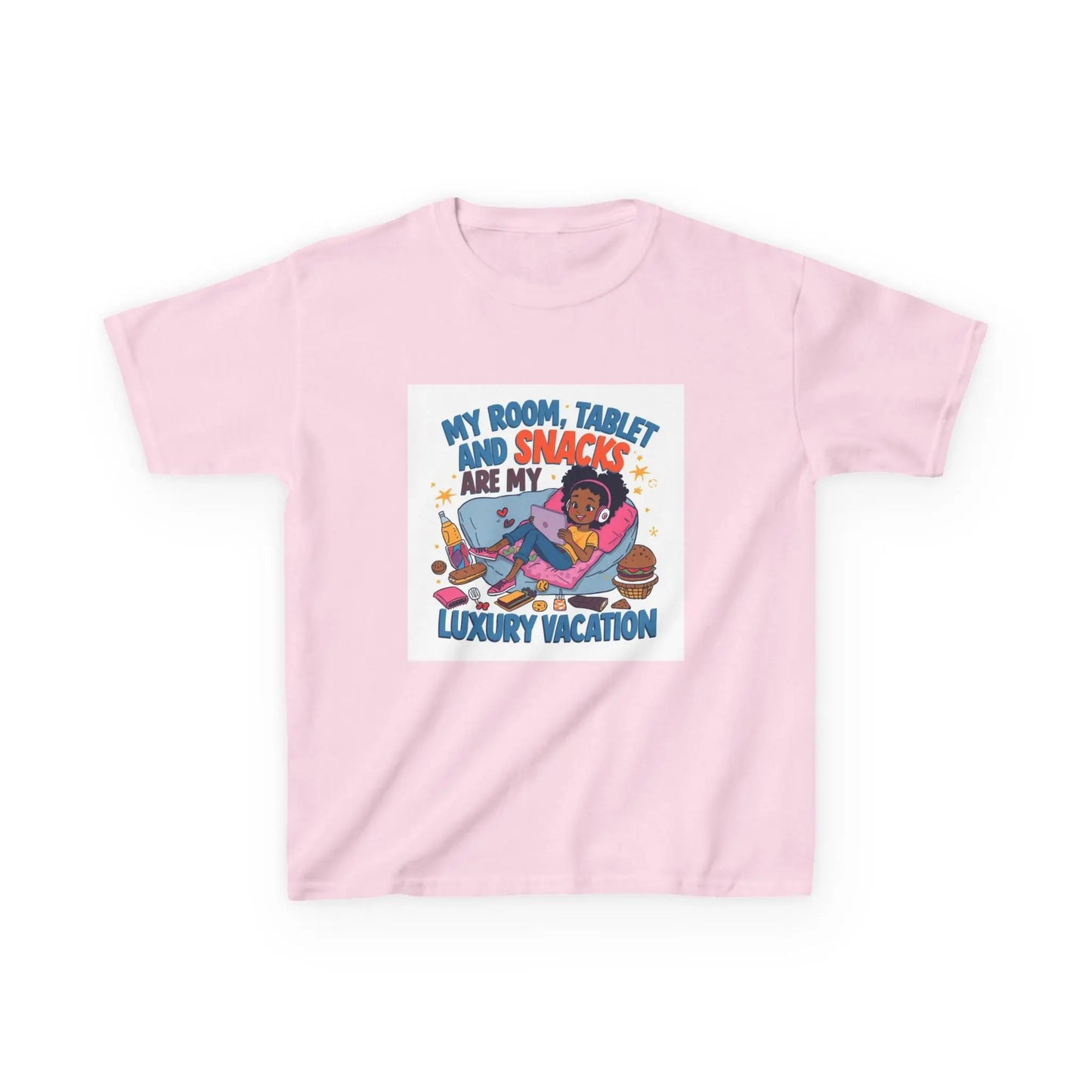 "My Room, Tablet and Snacks Are My Luxury Vacation" - Kids Autism Awareness T-Shirt Printify