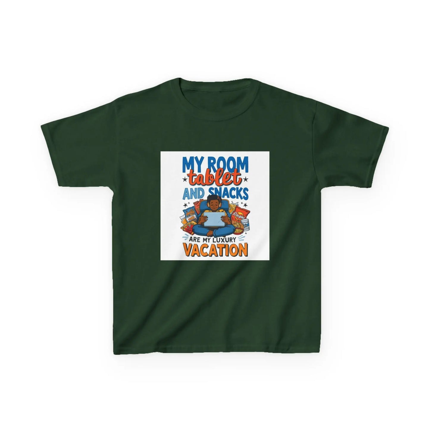 “My Room, Tablet and Snacks Are My Luxury Vacation” - Kids Autism Awareness T-Shirt Printify