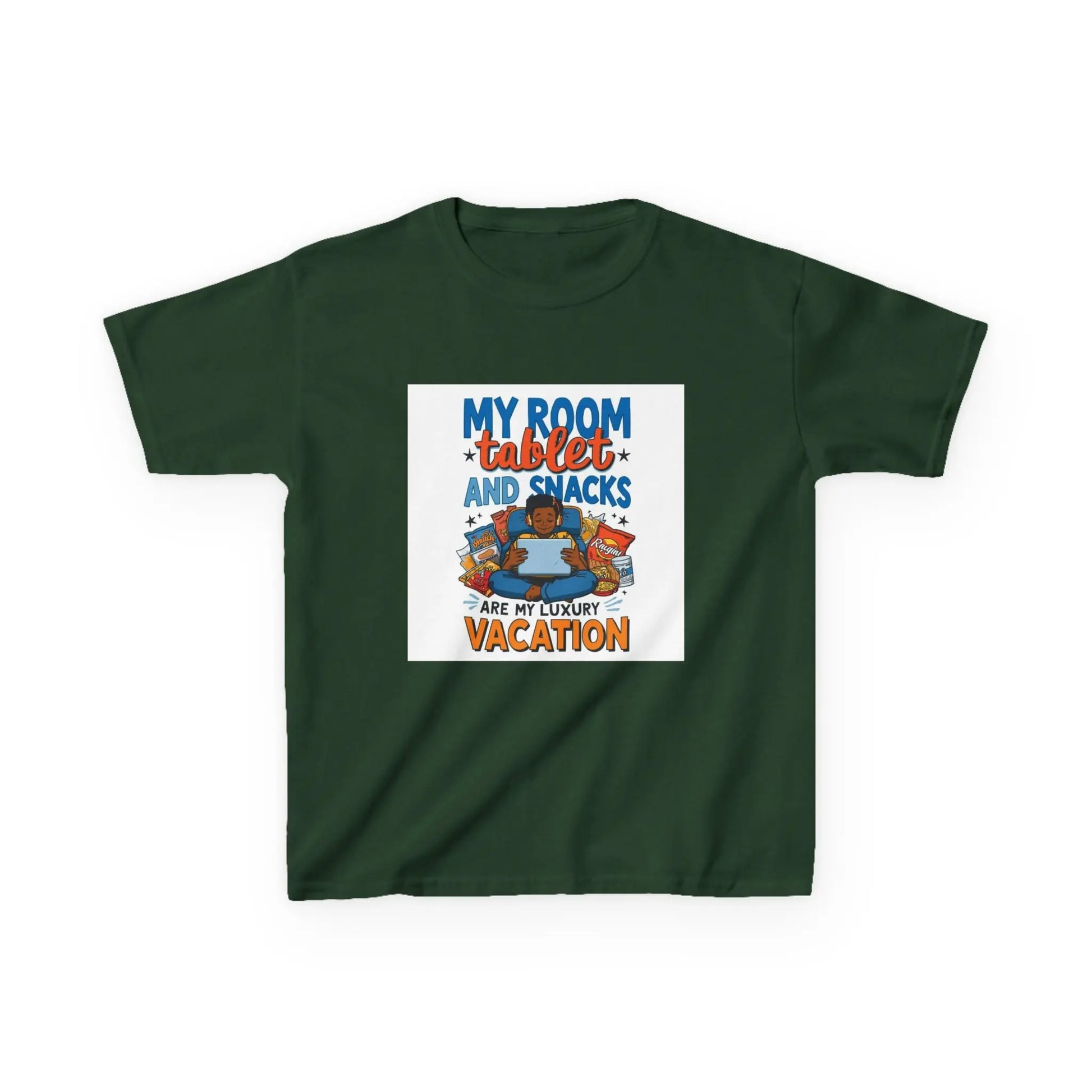 “My Room, Tablet and Snacks Are My Luxury Vacation” - Kids Autism Awareness T-Shirt Printify