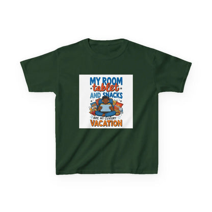 “My Room, Tablet and Snacks Are My Luxury Vacation” - Kids Autism Awareness T-Shirt Printify