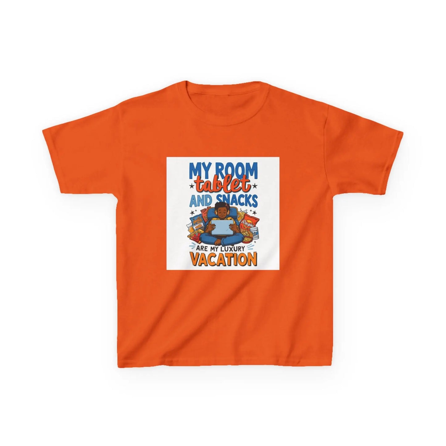 “My Room, Tablet and Snacks Are My Luxury Vacation” - Kids Autism Awareness T-Shirt Printify
