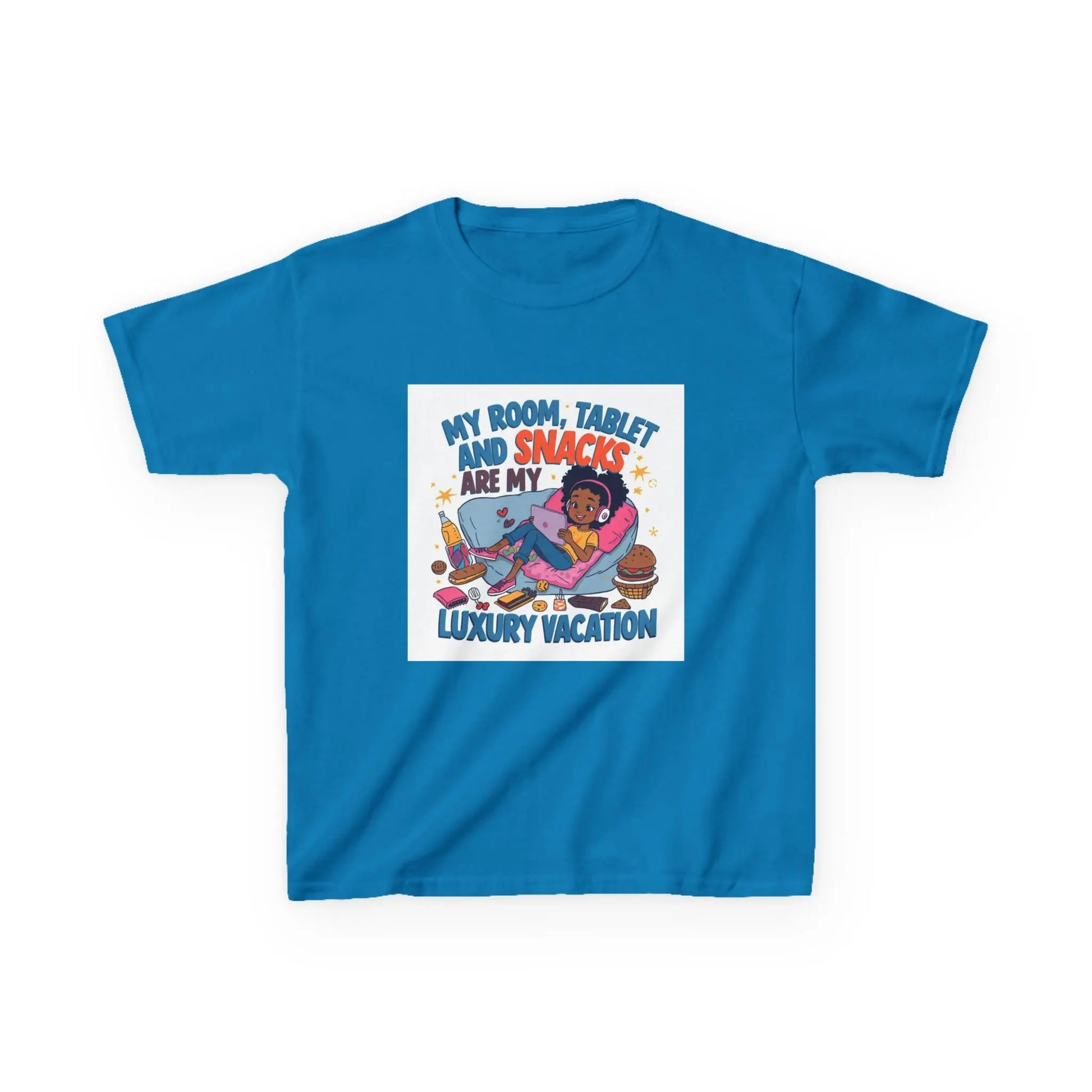 "My Room, Tablet and Snacks Are My Luxury Vacation" - Kids Autism Awareness T-Shirt Printify