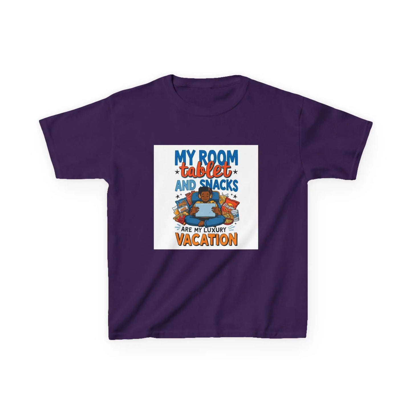 “My Room, Tablet and Snacks Are My Luxury Vacation” - Kids Autism Awareness T-Shirt Printify