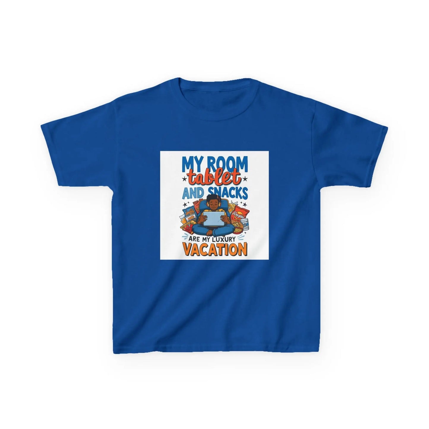“My Room, Tablet and Snacks Are My Luxury Vacation” - Kids Autism Awareness T-Shirt Printify
