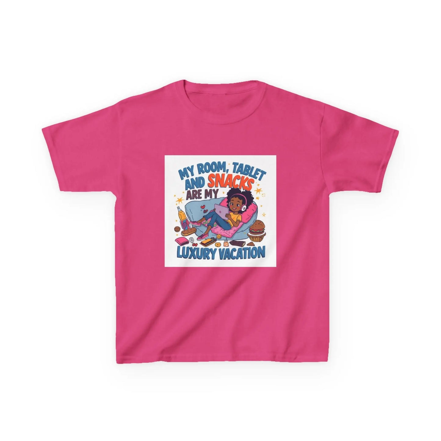 "My Room, Tablet and Snacks Are My Luxury Vacation" - Kids Autism Awareness T-Shirt Printify