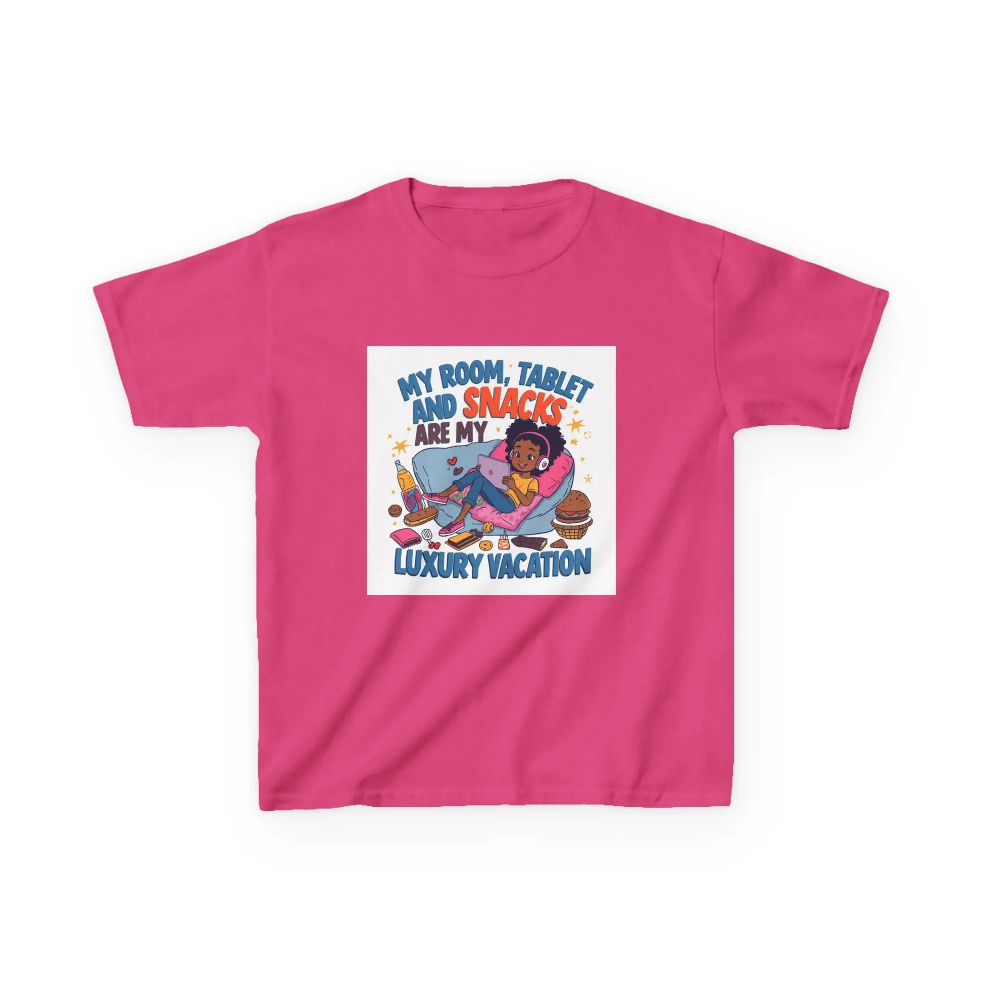 "My Room, Tablet and Snacks Are My Luxury Vacation" - Kids Autism Awareness T-Shirt Printify