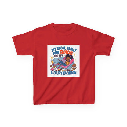 "My Room, Tablet and Snacks Are My Luxury Vacation" - Kids Autism Awareness T-Shirt Printify