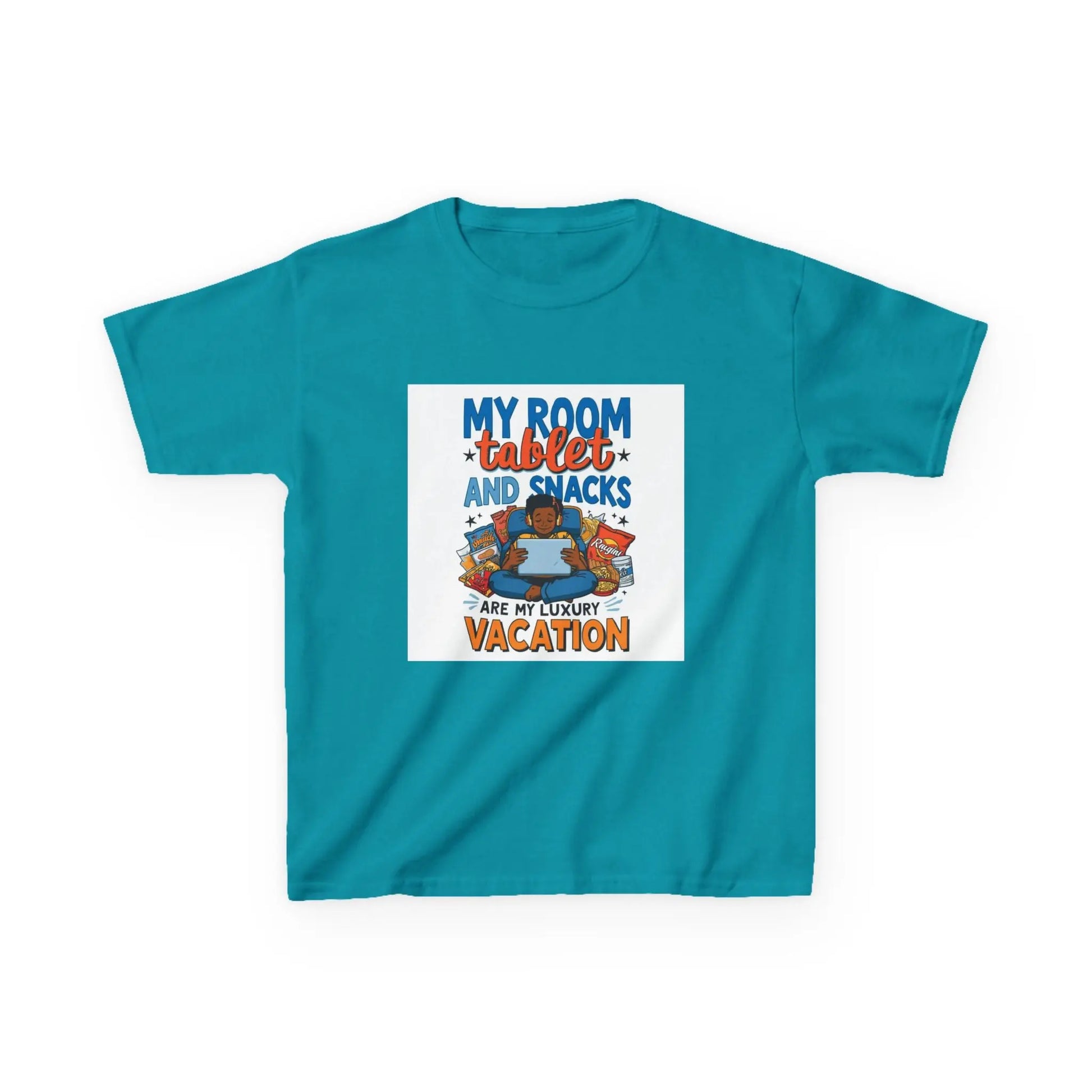 “My Room, Tablet and Snacks Are My Luxury Vacation” - Kids Autism Awareness T-Shirt Printify