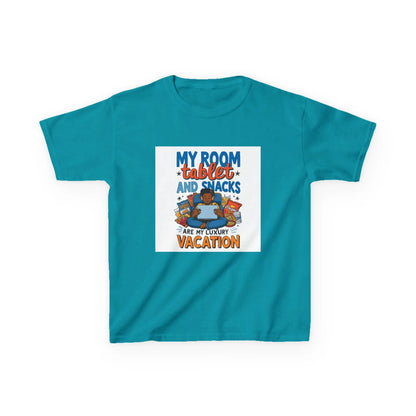 “My Room, Tablet and Snacks Are My Luxury Vacation” - Kids Autism Awareness T-Shirt Printify