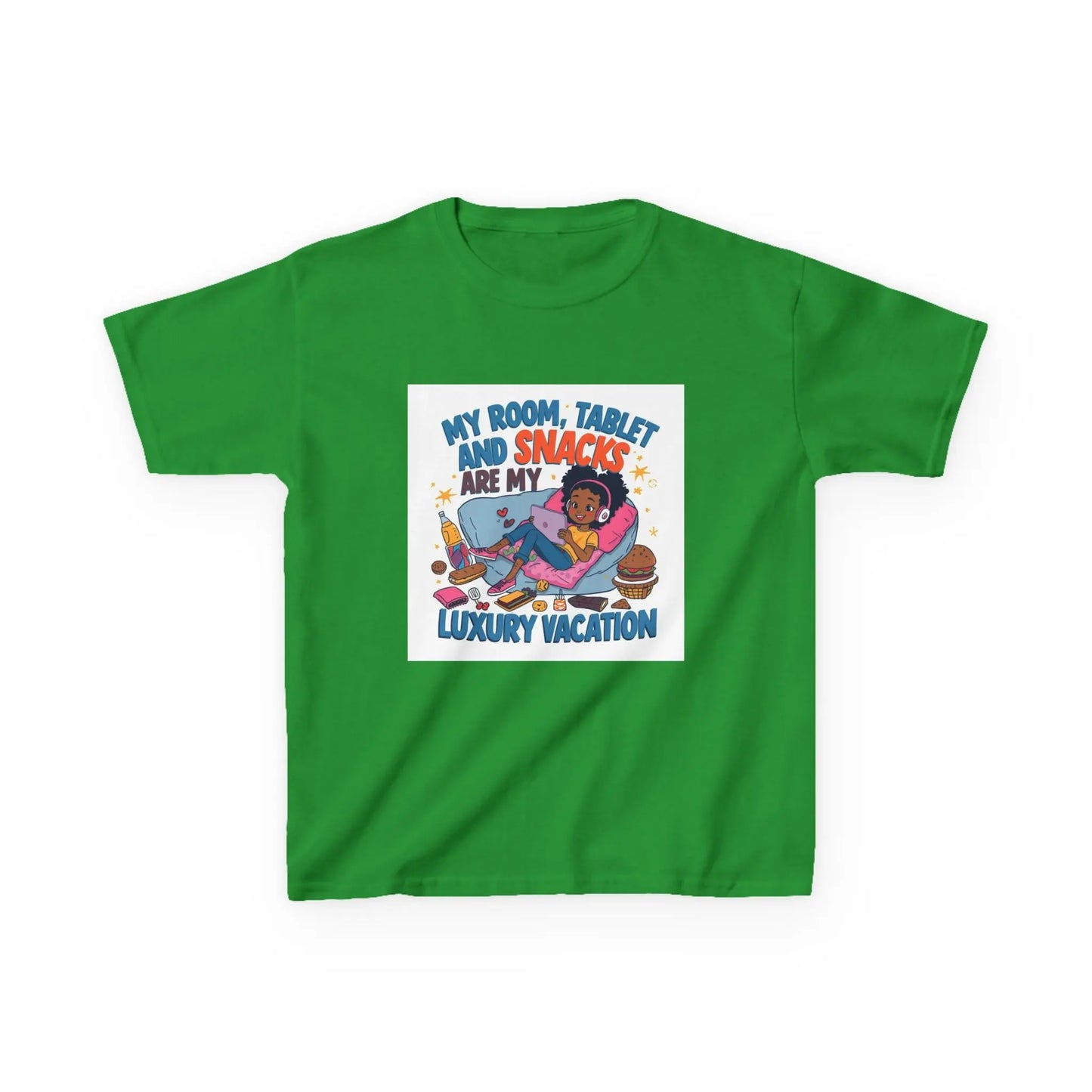 "My Room, Tablet and Snacks Are My Luxury Vacation" - Kids Autism Awareness T-Shirt Printify