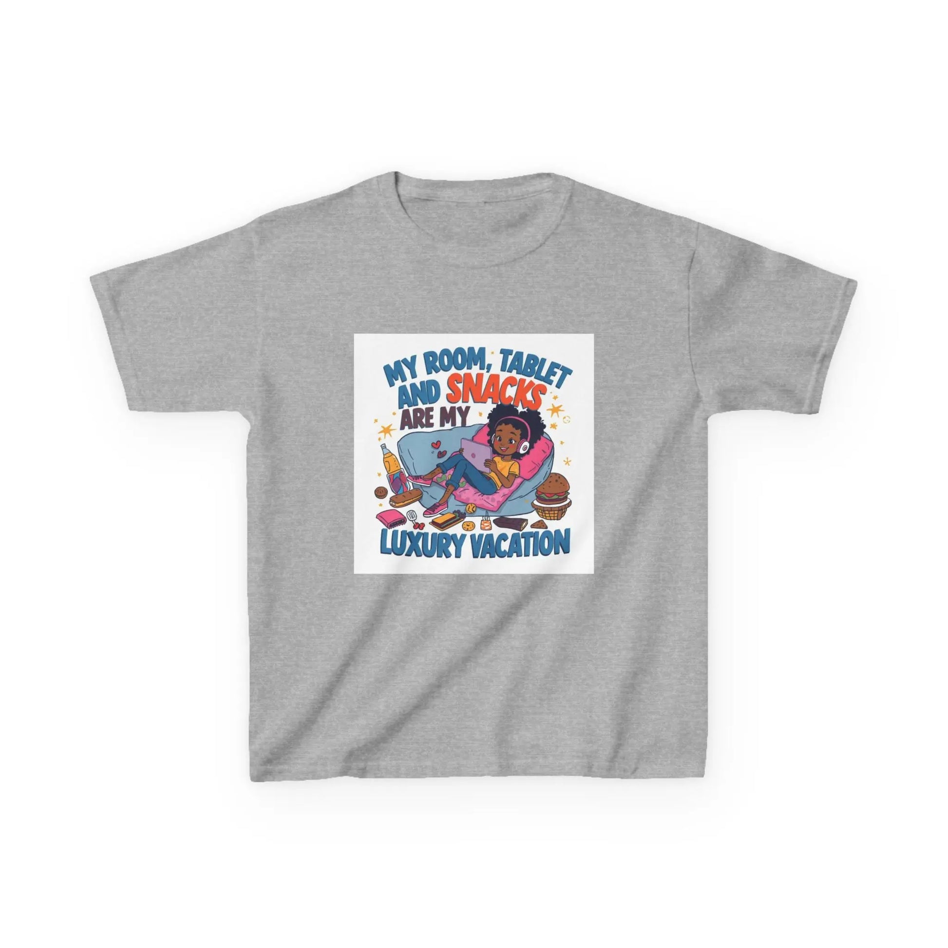 "My Room, Tablet and Snacks Are My Luxury Vacation" - Kids Autism Awareness T-Shirt Printify