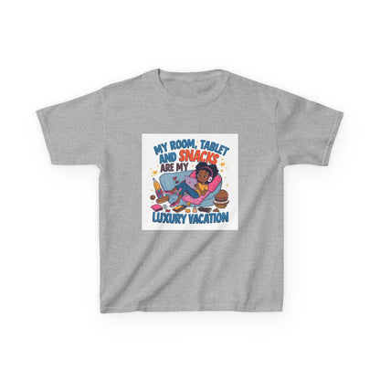 "My Room, Tablet and Snacks Are My Luxury Vacation" - Kids Autism Awareness T-Shirt Printify