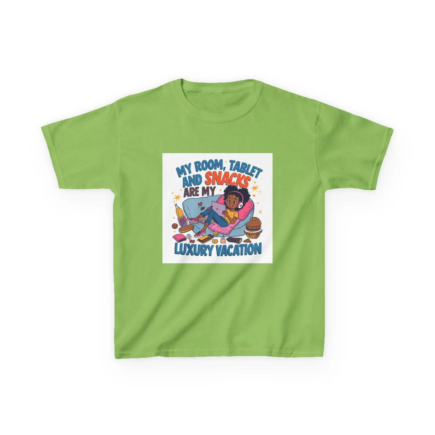 "My Room, Tablet and Snacks Are My Luxury Vacation" - Kids Autism Awareness T-Shirt Printify