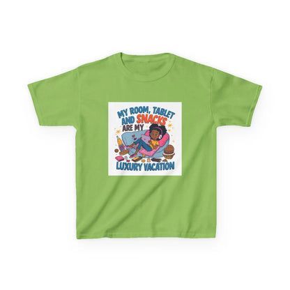 "My Room, Tablet and Snacks Are My Luxury Vacation" - Kids Autism Awareness T-Shirt Printify