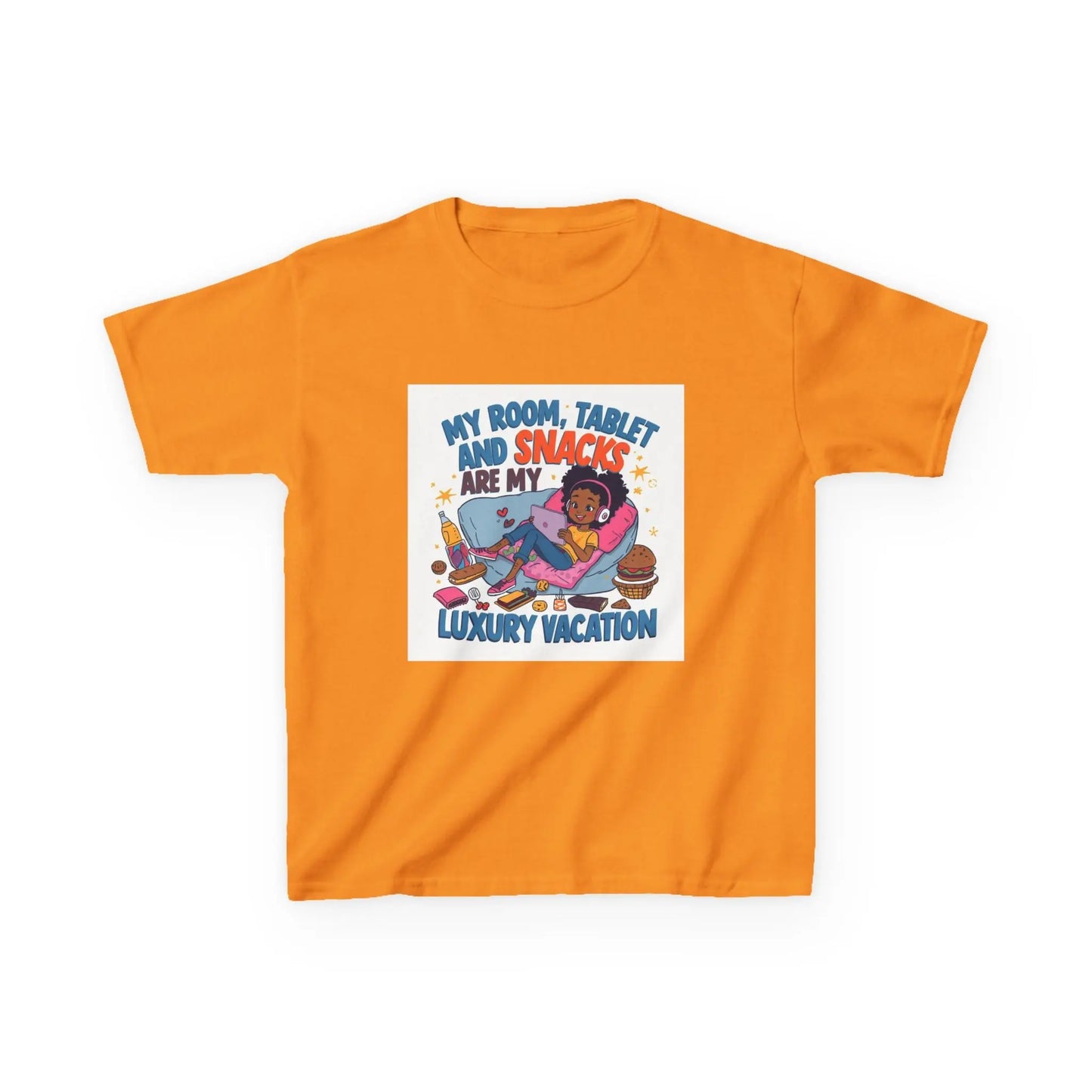 "My Room, Tablet and Snacks Are My Luxury Vacation" - Kids Autism Awareness T-Shirt Printify