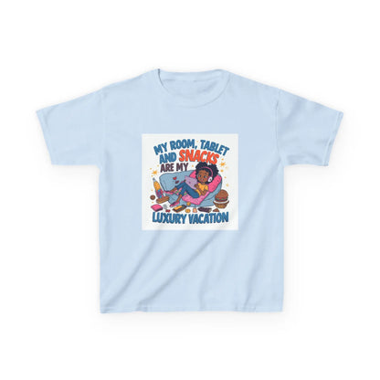 "My Room, Tablet and Snacks Are My Luxury Vacation" - Kids Autism Awareness T-Shirt Printify