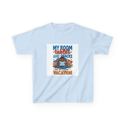 “My Room, Tablet and Snacks Are My Luxury Vacation” - Kids Autism Awareness T-Shirt Printify
