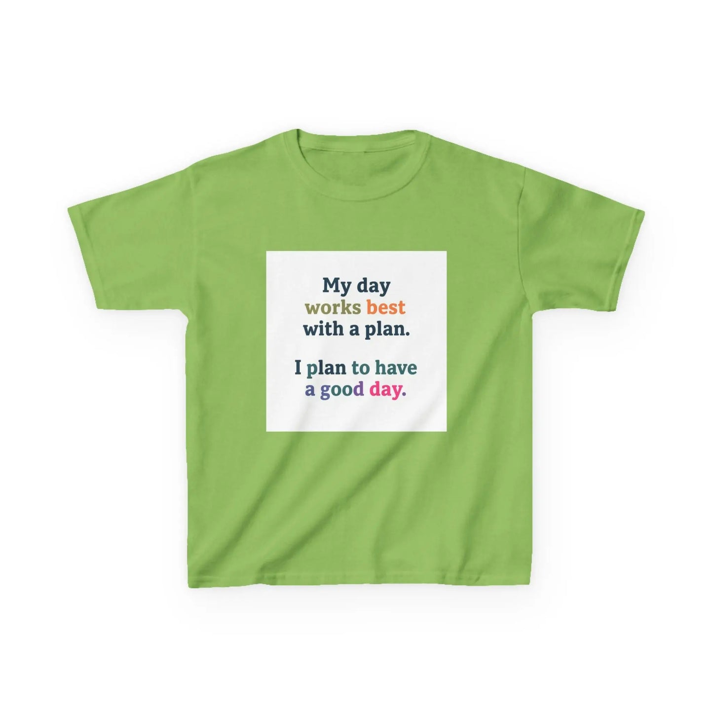 "My day works best with a plan. I plan to have a good day." - Kids Autism Awareness T-Shirt Printify