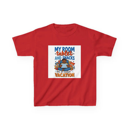“My Room, Tablet and Snacks Are My Luxury Vacation” - Kids Autism Awareness T-Shirt Printify