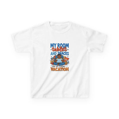 “My Room, Tablet and Snacks Are My Luxury Vacation” - Kids Autism Awareness T-Shirt Printify