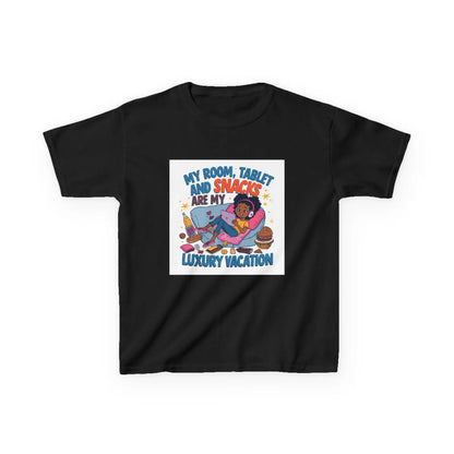 "My Room, Tablet and Snacks Are My Luxury Vacation" - Kids Autism Awareness T-Shirt Printify