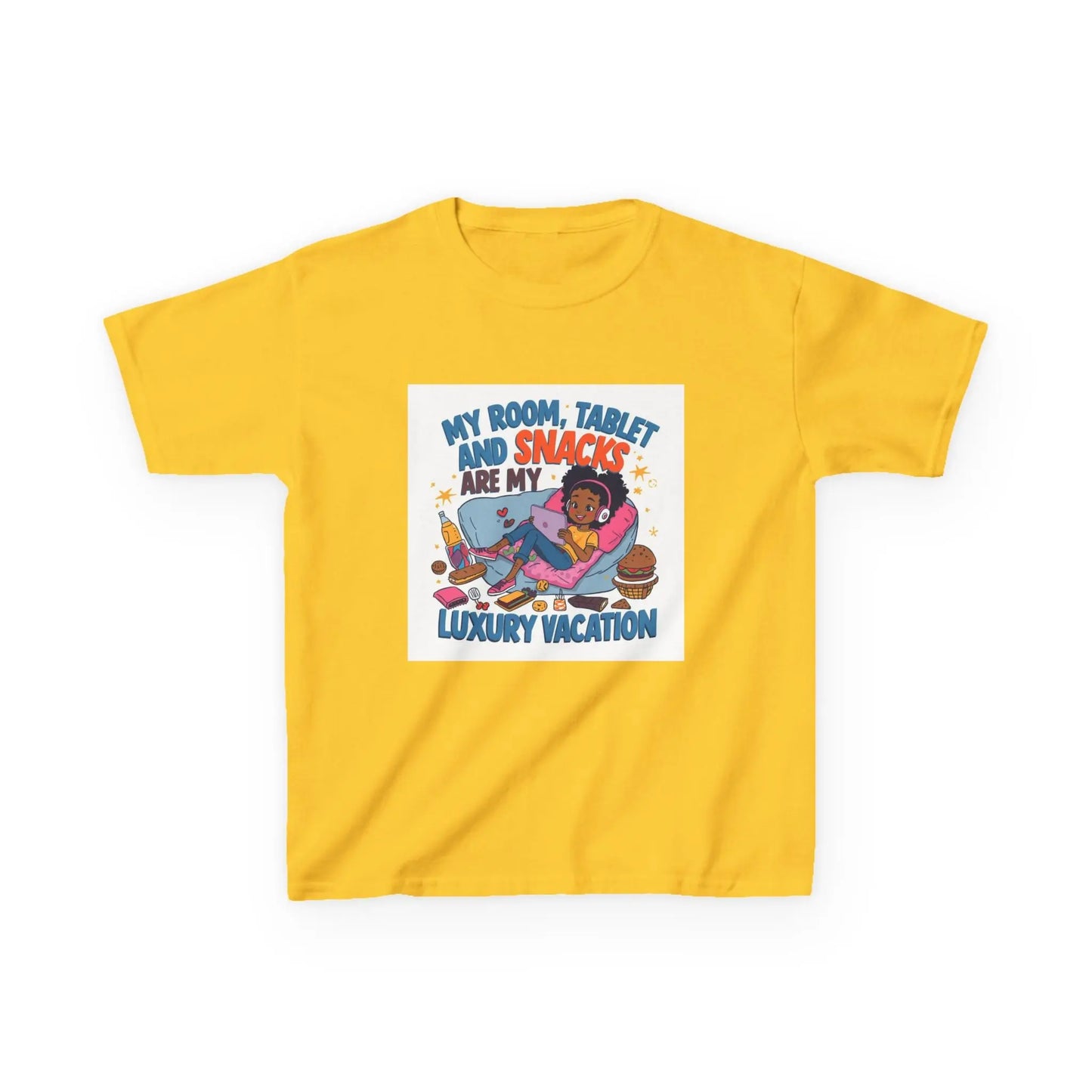 "My Room, Tablet and Snacks Are My Luxury Vacation" - Kids Autism Awareness T-Shirt Printify