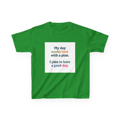 "My day works best with a plan. I plan to have a good day." - Kids Autism Awareness T-Shirt Printify