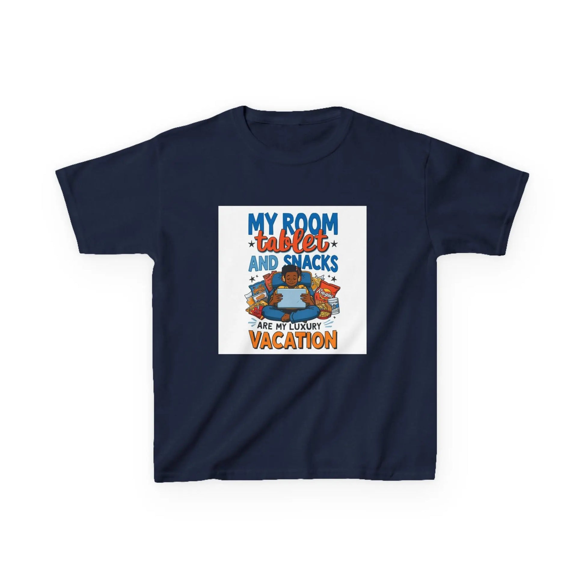 “My Room, Tablet and Snacks Are My Luxury Vacation” - Kids Autism Awareness T-Shirt Printify