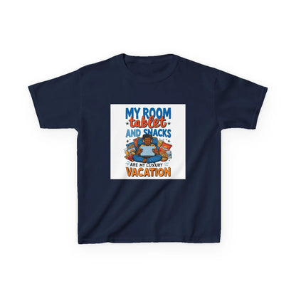 “My Room, Tablet and Snacks Are My Luxury Vacation” - Kids Autism Awareness T-Shirt Printify