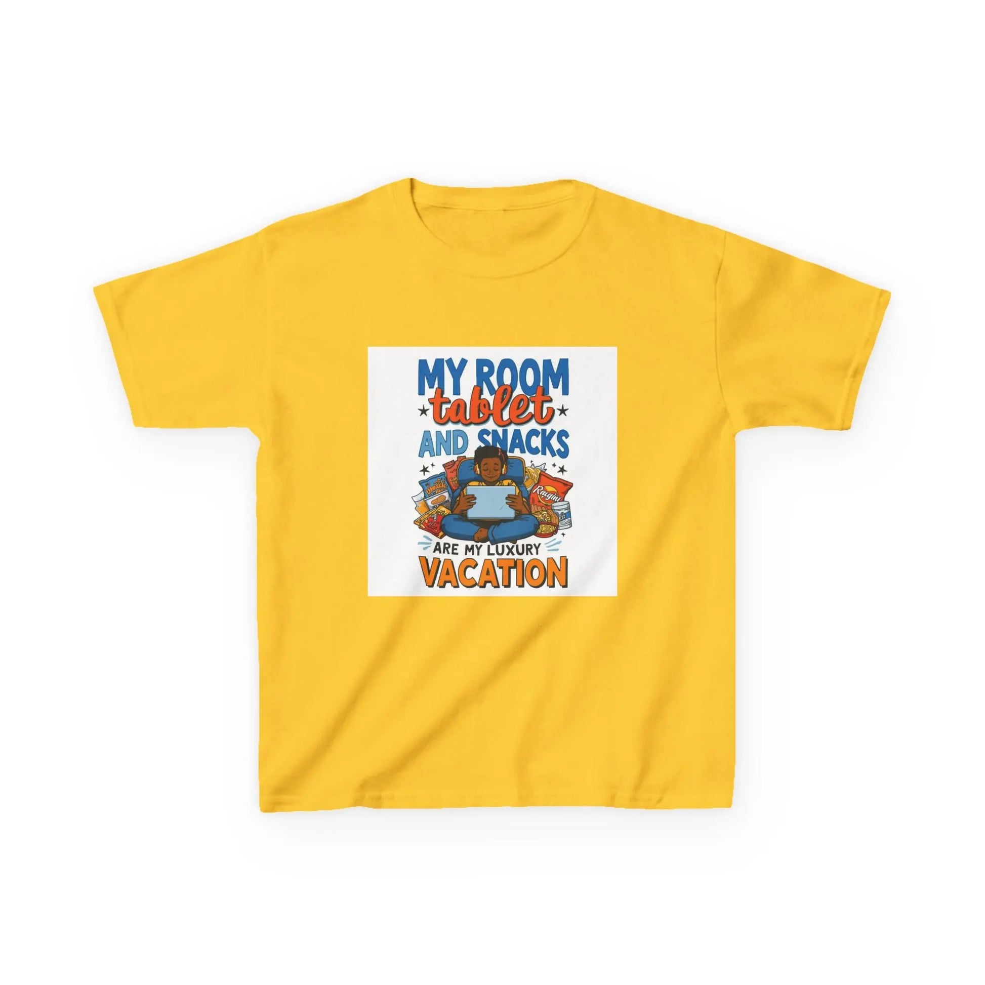 “My Room, Tablet and Snacks Are My Luxury Vacation” - Kids Autism Awareness T-Shirt Printify